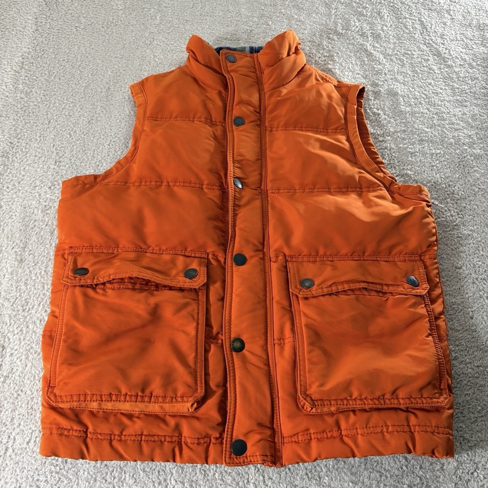 Abercrombie Fitch Mens Puffer Vest Large Orange Utility Snap Zip Outdoor - Picture 6 of 12
